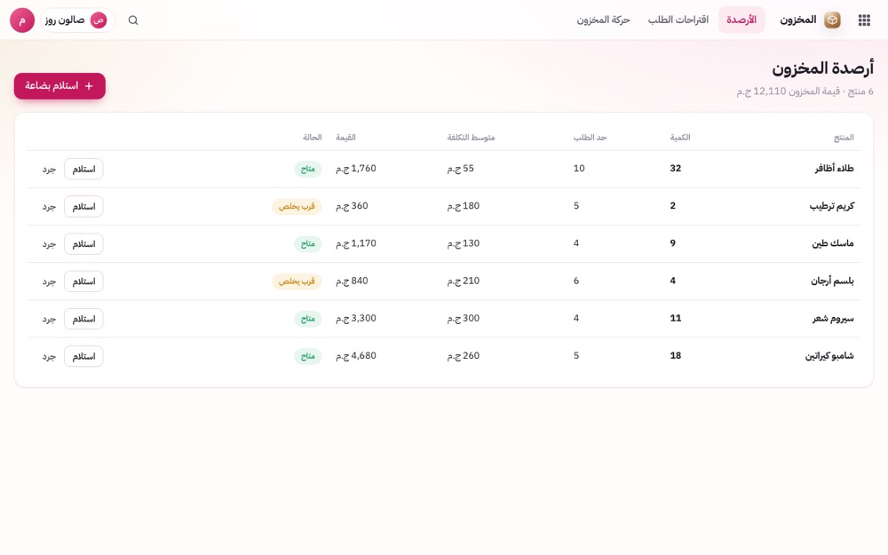 أرصدة المخزون واقتراحات الطلب